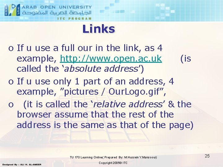 Links o If u use a full our in the link, as 4 example,
