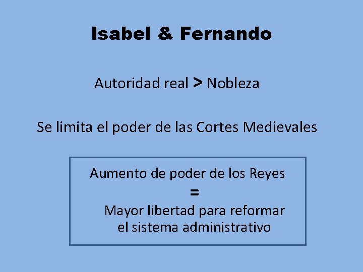 Isabel & Fernando Autoridad real > Nobleza Se limita el poder de las Cortes