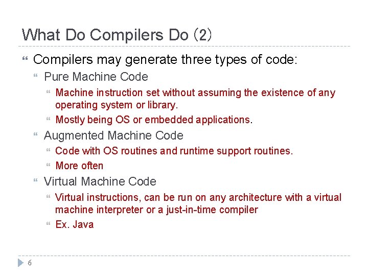 What Do Compilers Do (2) Compilers may generate three types of code: Pure Machine What Do Compilers Do (2) Compilers may generate three types of code: Pure Machine
