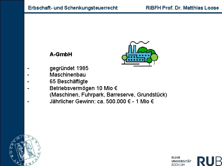 Erbschaft und Schenkungsteuerrecht Ri. BFH Prof. Dr. Matthias Loose A Gmb. H gegründet 1985