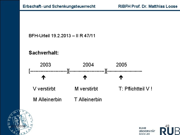 Erbschaft und Schenkungsteuerrecht Ri. BFH Prof. Dr. Matthias Loose BFH Urteil 19. 2. 2013