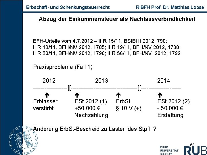 Erbschaft und Schenkungsteuerrecht Ri. BFH Prof. Dr. Matthias Loose Abzug der Einkommensteuer als Nachlassverbindlichkeit