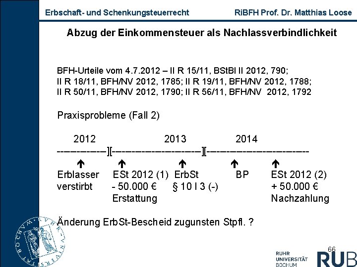 Erbschaft und Schenkungsteuerrecht Ri. BFH Prof. Dr. Matthias Loose Abzug der Einkommensteuer als Nachlassverbindlichkeit