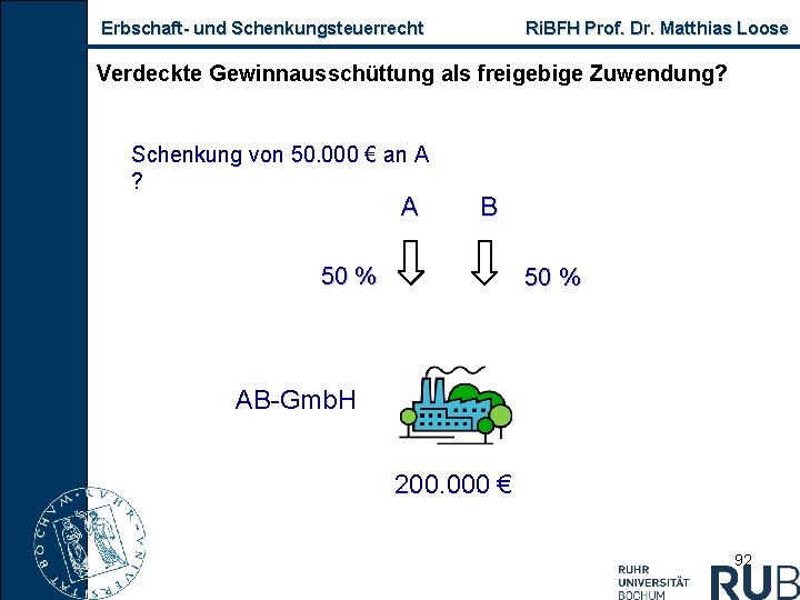 Erbschaft und Schenkungsteuerrecht Ri. BFH Prof. Dr. Matthias Loose Verdeckte Gewinnausschüttung als freigebige Zuwendung?