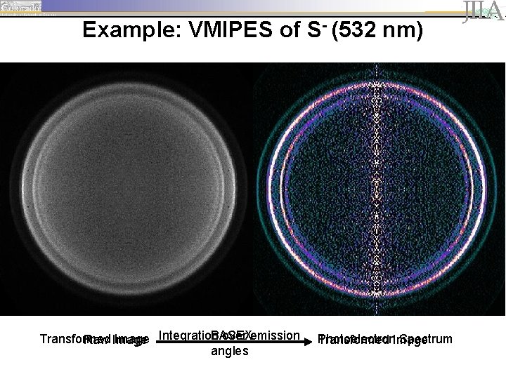 Example: VMIPES of S- (532 nm) BASEX over emission Transformed Image Integration Raw Image