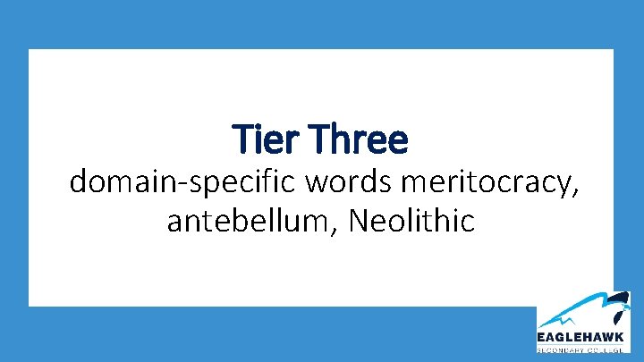 Tier Three domain-specific words meritocracy, antebellum, Neolithic 
