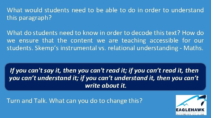 What would students need to be able to do in order to understand this