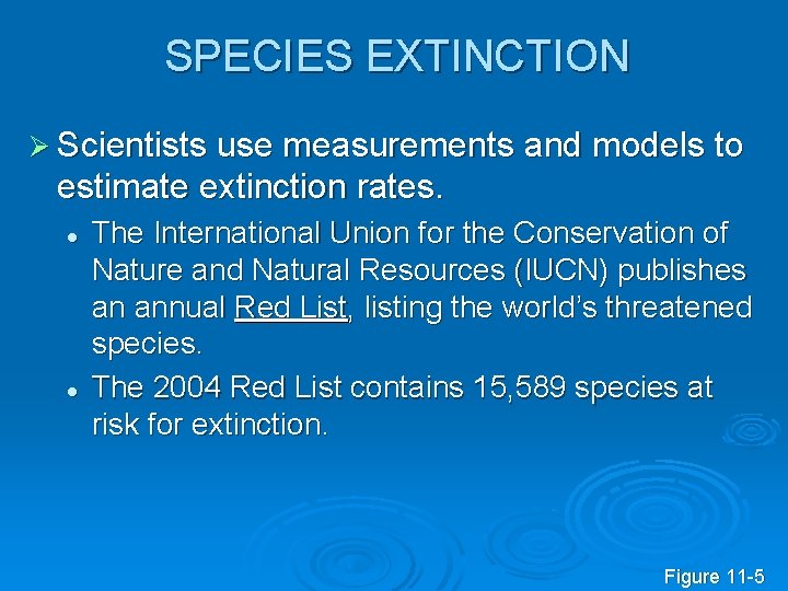 SPECIES EXTINCTION Ø Scientists use measurements and models to estimate extinction rates. l l