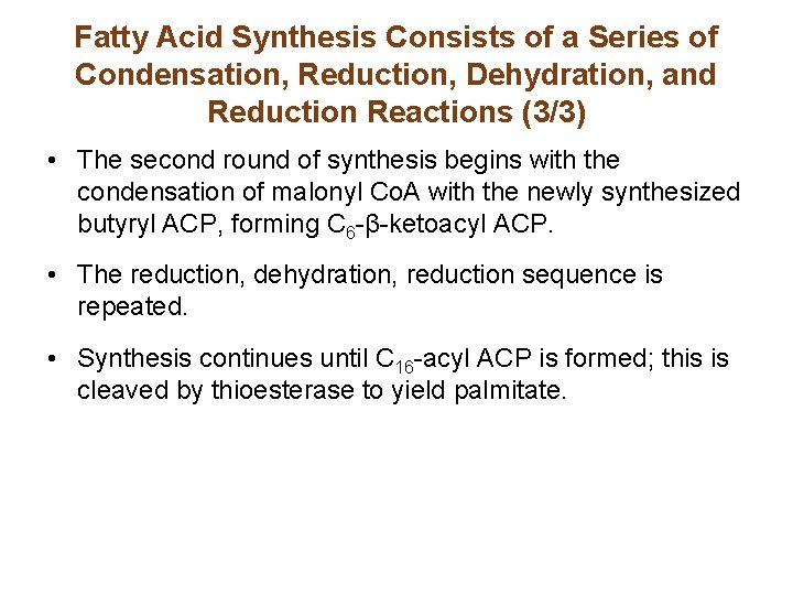 Fatty Acid Synthesis Consists of a Series of Condensation, Reduction, Dehydration, and Reduction Reactions