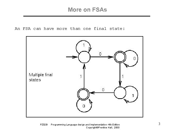 More on FSAs An FSA can have more than one final state: PZ 02