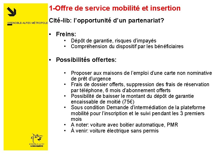 1 -Offre de service mobilité et insertion GRENOBLE-ALPES MÉTROPOLE Cité-lib: l’opportunité d’un partenariat? •