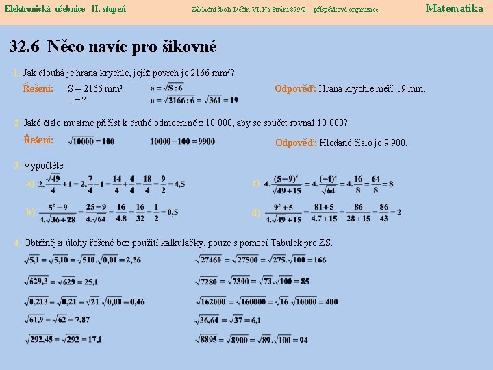 Elektronická učebnice - II. stupeň Elektronická učebnice – II. stupeň Základní škola Děčín VI,