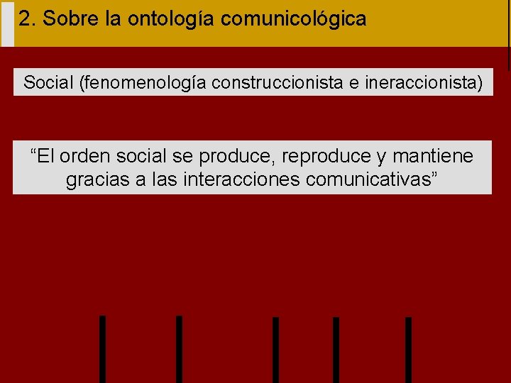2. Sobre la ontología comunicológica Social (fenomenología construccionista e ineraccionista) “El orden social se