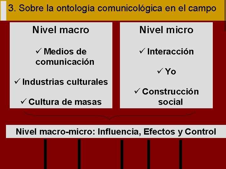 3. Sobre la ontología comunicológica en el campo Nivel macro ü Medios de comunicación
