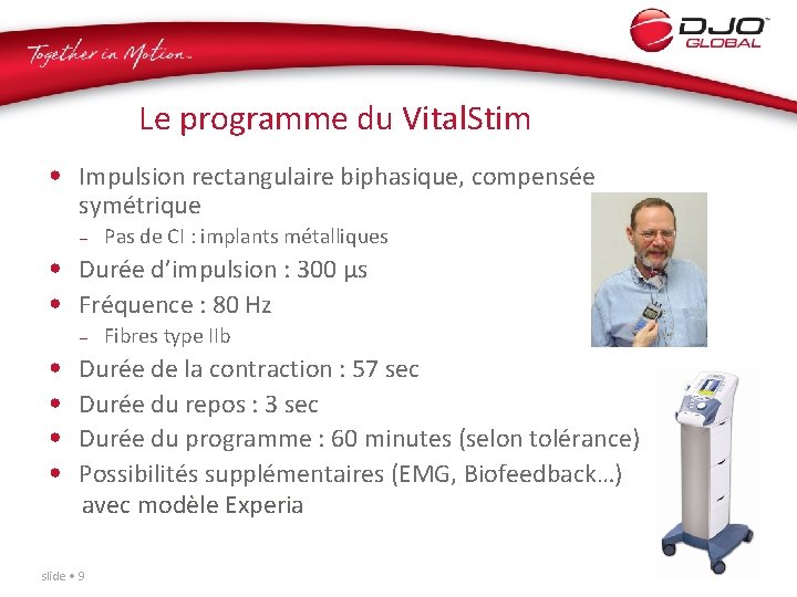 Le programme du Vital. Stim • Impulsion rectangulaire biphasique, compensée symétrique – Pas de