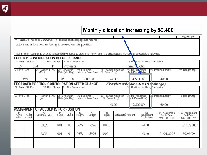 Monthly allocation increasing by $2, 400 