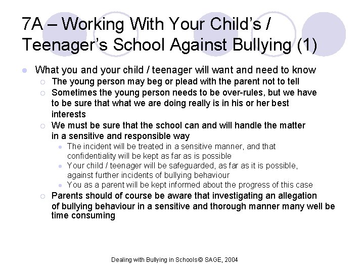 7 A – Working With Your Child’s / Teenager’s School Against Bullying (1) l