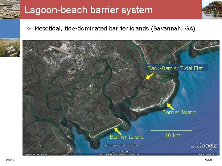 Lagoon-beach barrier system v Mesotidal, tide-dominated barrier islands (Savannah, GA) Back-Barrier Tidal Flat Barrier