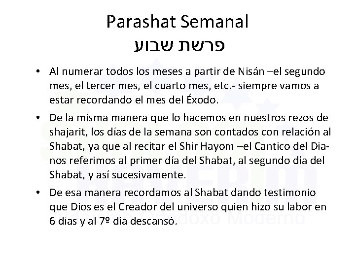 Parashat Semanal פרשת שבוע • Al numerar todos los meses a partir de Nisán