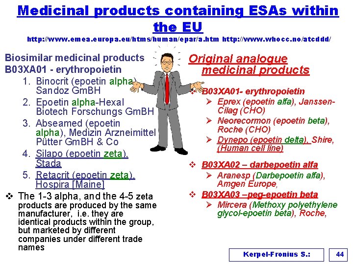 Medicinal products containing ESAs within the EU http: //www. emea. europa. eu/htms/human/epar/a. htm http: