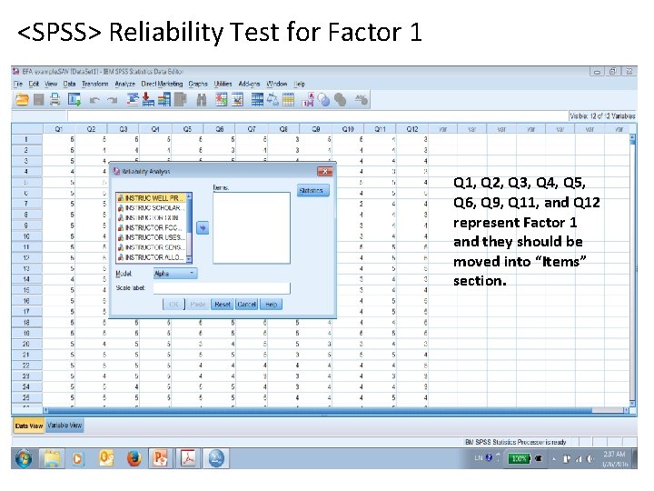 <SPSS> Reliability Test for Factor 1 Q 1, Q 2, Q 3, Q 4,