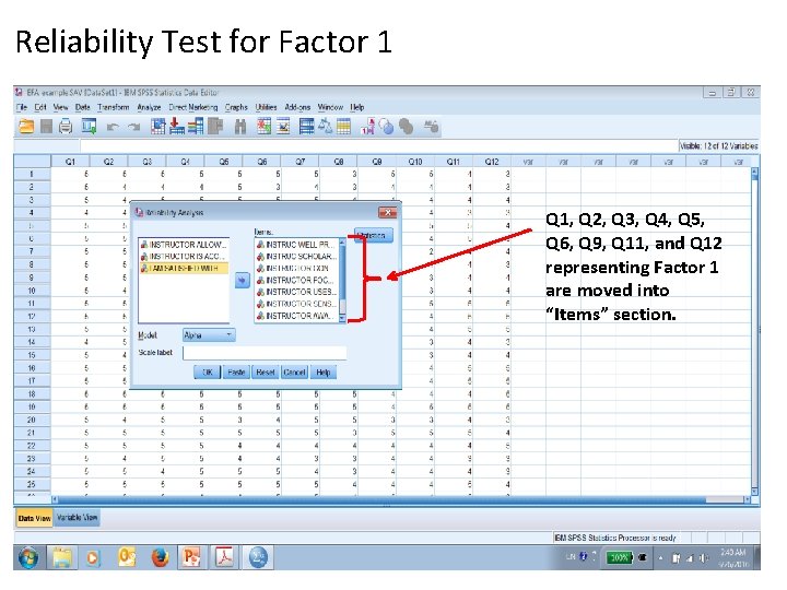 Reliability Test for Factor 1 Q 1, Q 2, Q 3, Q 4, Q