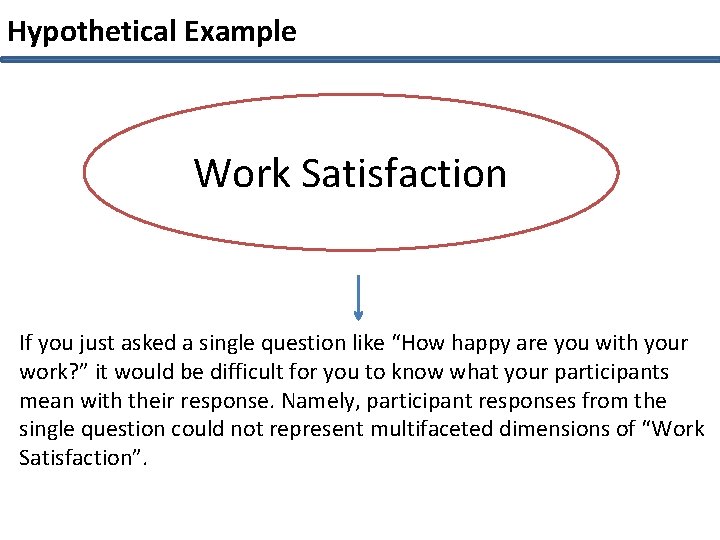 Hypothetical Example Work Satisfaction If you just asked a single question like “How happy