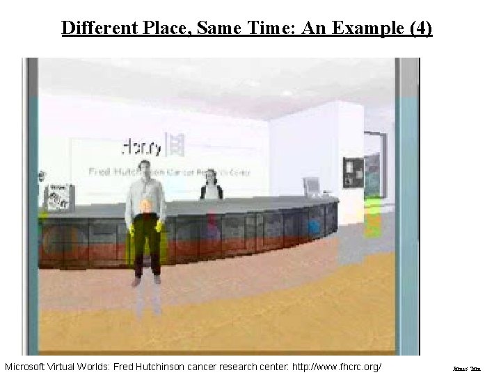Different Place, Same Time: An Example (4) Microsoft Virtual Worlds: Fred Hutchinson cancer research