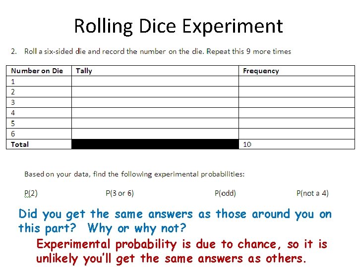 Rolling Dice Experiment Did you get the same answers as those around you on