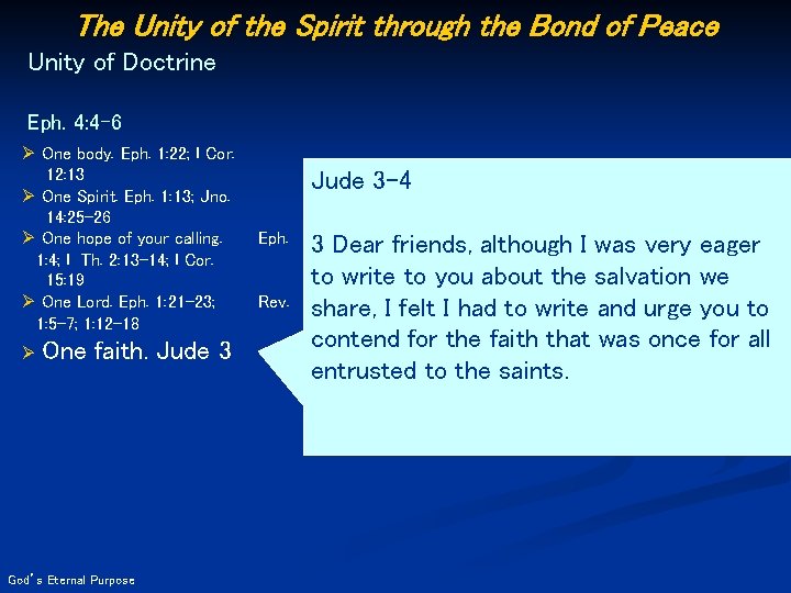 The Unity of the Spirit through the Bond of Peace Unity of Doctrine Eph.
