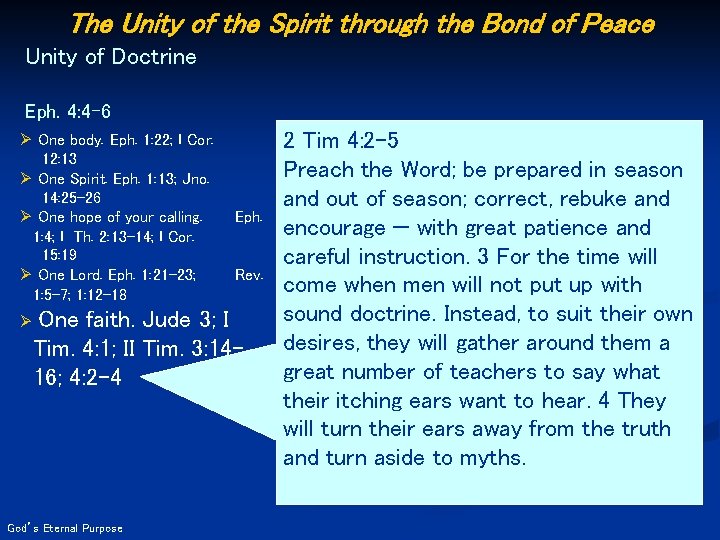 The Unity of the Spirit through the Bond of Peace Unity of Doctrine Eph.