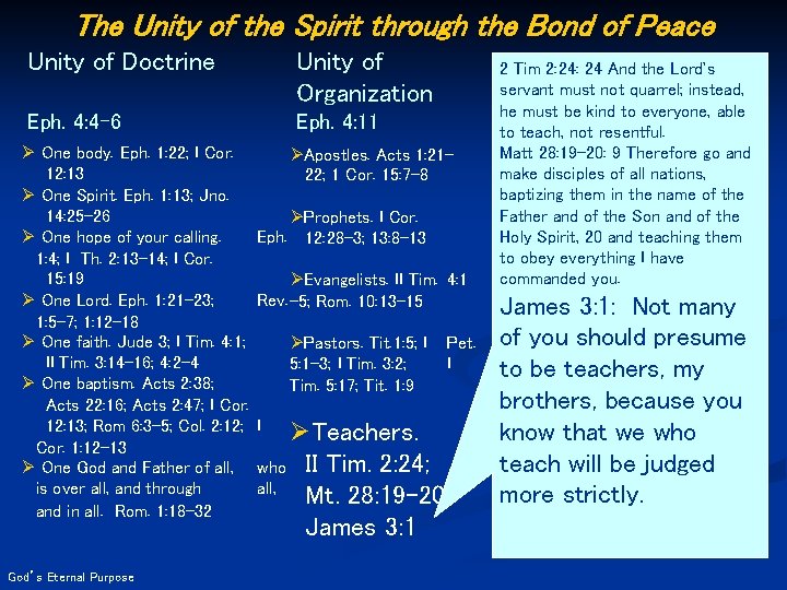 The Unity of the Spirit through the Bond of Peace Unity of Doctrine Unity