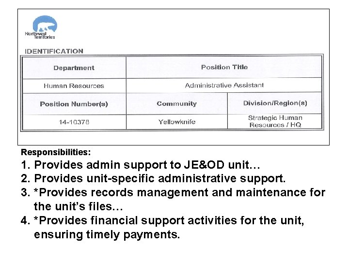 Responsibilities: 1. Provides admin support to JE&OD unit… 2. Provides unit-specific administrative support. 3.