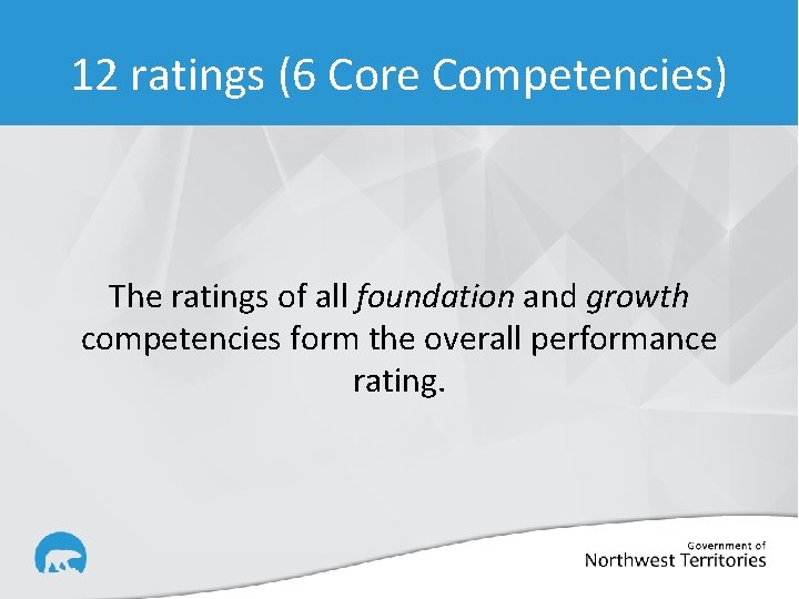 12 ratings (6 Core Competencies) The ratings of all foundation and growth competencies form