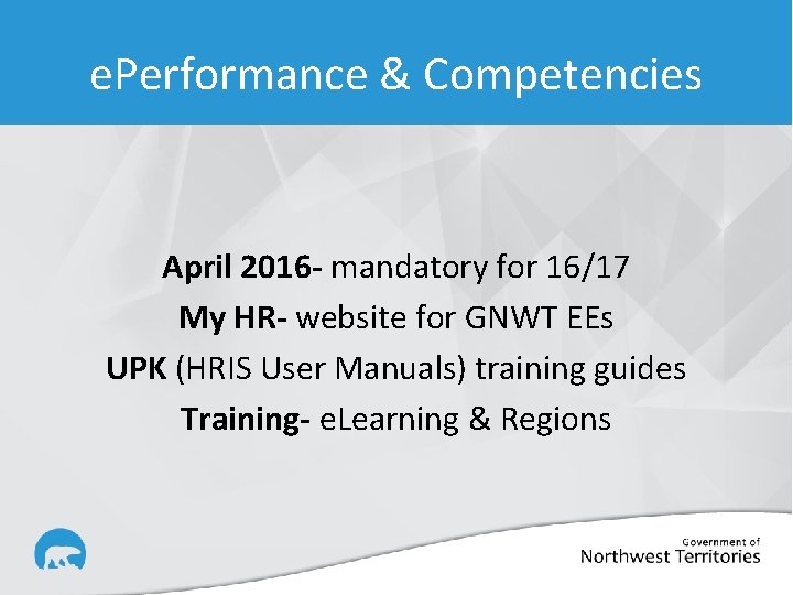 e. Performance & Competencies April 2016 - mandatory for 16/17 My HR- website for