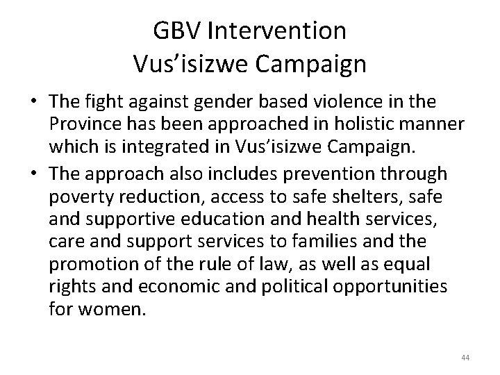 GBV Intervention Vus’isizwe Campaign • The fight against gender based violence in the Province