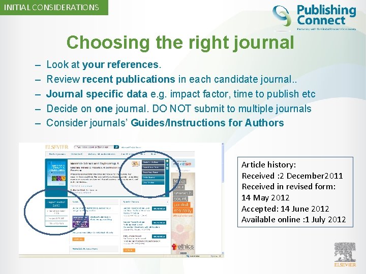INITIAL CONSIDERATIONS Choosing the right journal – – – Look at your references. Review