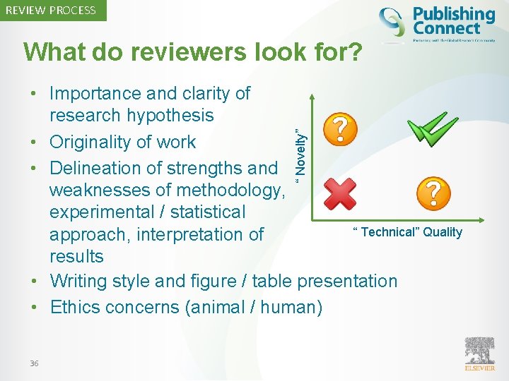 REVIEW PROCESS What do reviewers look for? “ Novelty” • Importance and clarity of