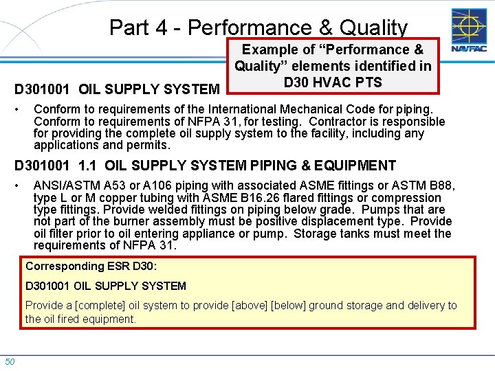 Part 4 - Performance & Quality D 301001 OIL SUPPLY SYSTEM • Example of