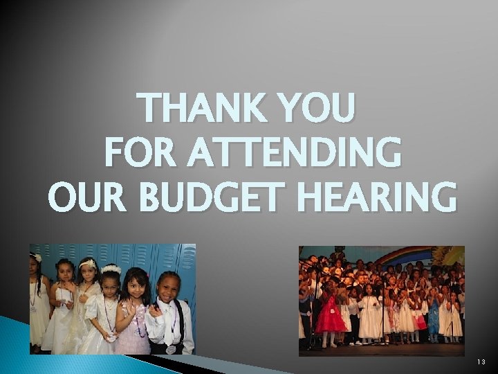 THANK YOU FOR ATTENDING OUR BUDGET HEARING 13 