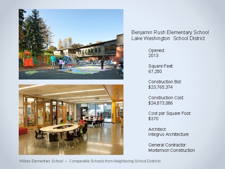 Benjamin Rush Elementary School Lake Washington School District Opened: 2013 Square Feet: 67, 250