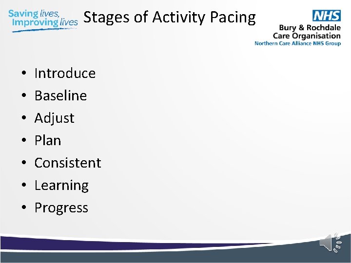 Stages of Activity Pacing • • Introduce Baseline Adjust Plan Consistent Learning Progress 