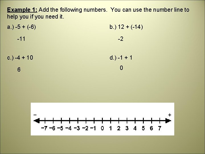 Example 1: Add the following numbers. You can use the number line to help