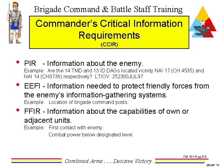 Brigade Command & Battle Staff Training Commander’s Critical Information Requirements (CCIR) • PIR -