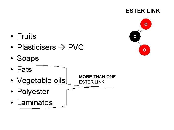 ESTER LINK O • • Fruits Plasticisers PVC Soaps Fats MORE THAN ONE Vegetable