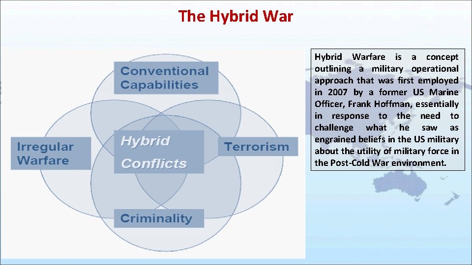 The Hybrid Warfare is a concept outlining a military operational approach that was first