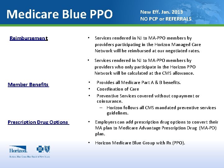 Medicare Blue PPO Reimbursemen t New Eff. Jan. 2013 NO PCP or REFERRALS •