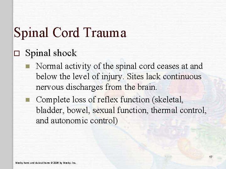 Spinal Cord Trauma o Spinal shock n n Normal activity of the spinal cord