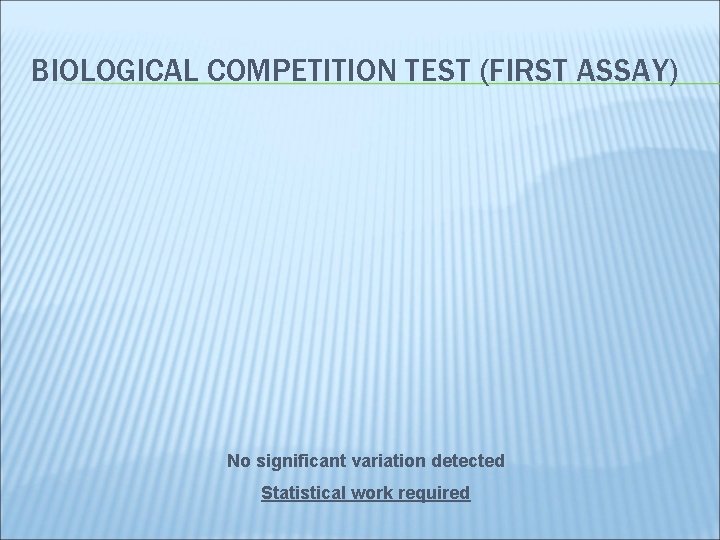 BIOLOGICAL COMPETITION TEST (FIRST ASSAY) No significant variation detected Statistical work required 