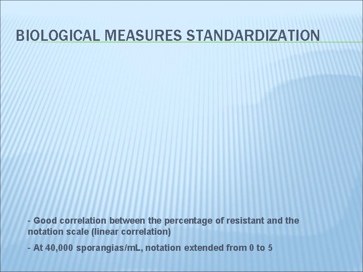BIOLOGICAL MEASURES STANDARDIZATION - Good correlation between the percentage of resistant and the notation